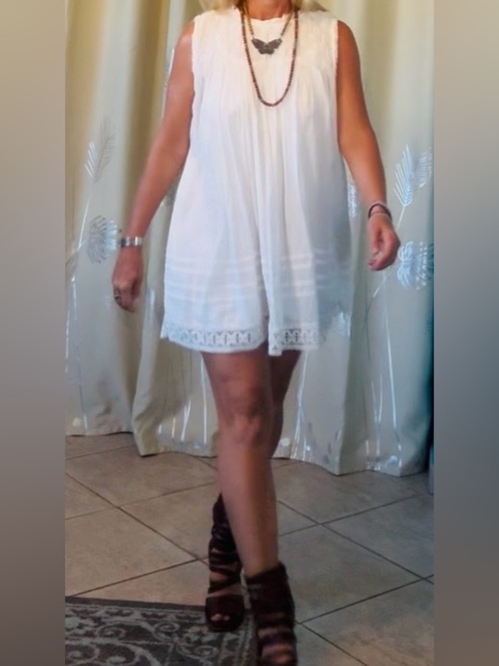 Free People White Babydoll Lace-Trim Mini Dress - Picture 2 of 14